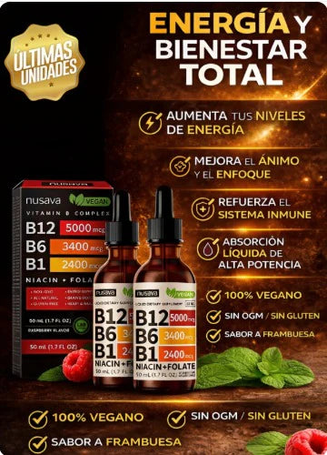 VITAMINA B12 5000mcg EN GOTAS-COMPLEJO B LIQUIDO NUVASA (2 FRASCOS)